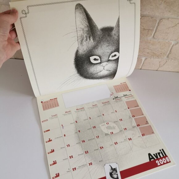 Cats 2008 Calendar Alfred Dubout DAMAGE French Art Cute Cats Kittens - Picture 10 of 12